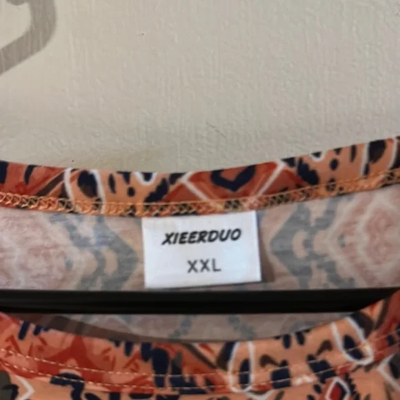 Just My Size Orange and Black Geometric Blouse - Picture 2 of 5